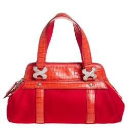 Escada Orange Fabric and Croc Embossed Leather Satchel