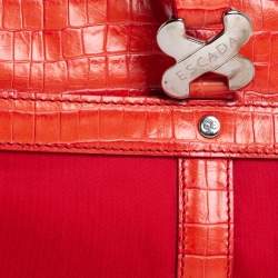 Escada Orange Fabric and Croc Embossed Leather Satchel