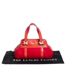 Escada Orange Fabric and Croc Embossed Leather Satchel