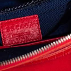 Escada Orange Fabric and Croc Embossed Leather Satchel