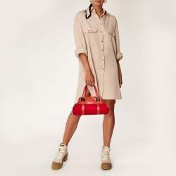 Escada Orange Fabric and Croc Embossed Leather Satchel