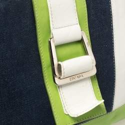 Pre Owned Escada Multicolor Denim and Leather Patchwork Flap Tote  