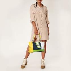 Pre Owned Escada Multicolor Denim and Leather Patchwork Flap Tote  