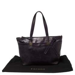 Pre Owned Escada Purple Lizard Embossed Leather Bow Tote