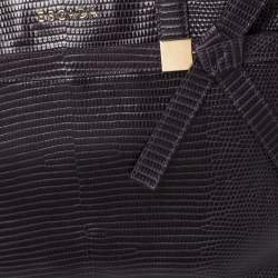 Pre Owned Escada Purple Lizard Embossed Leather Bow Tote