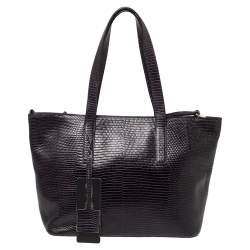Pre Owned Escada Purple Lizard Embossed Leather Bow Tote