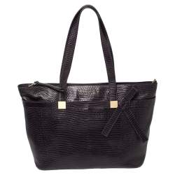 Pre Owned Escada Purple Lizard Embossed Leather Bow Tote