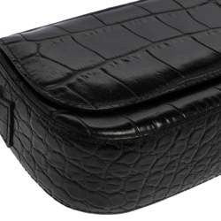 Pre Owned Escada Black Croc Embossed Leather Baguette