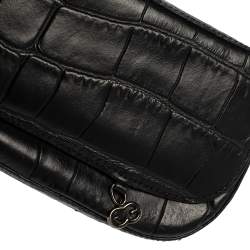 Pre Owned Escada Black Croc Embossed Leather Baguette