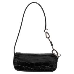 Pre Owned Escada Black Croc Embossed Leather Baguette