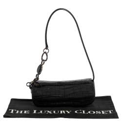 Pre Owned Escada Black Croc Embossed Leather Baguette