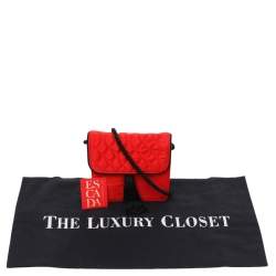 Escada Red Quilted Satin Flap Shoulder Bag
