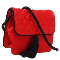 Escada Red Quilted Satin Flap Shoulder Bag