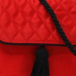 Escada Red Quilted Satin Flap Shoulder Bag
