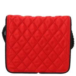 Escada Red Quilted Satin Flap Shoulder Bag