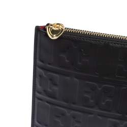 Pre Owned Escada Black Monogram Embossed Leather Top Zip Pouch
