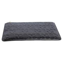 Pre Owned Escada Black Monogram Embossed Leather Top Zip Pouch