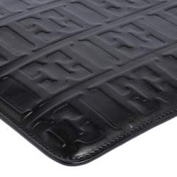 Pre Owned Escada Black Monogram Embossed Leather Top Zip Pouch