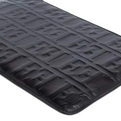 Pre Owned Escada Black Monogram Embossed Leather Top Zip Pouch