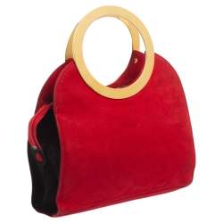 Escada Red Suede Metal Handle Bag