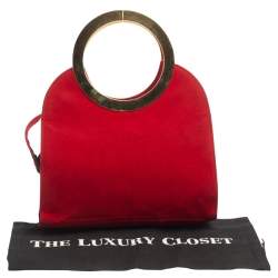 Escada Red Suede Metal Handle Bag