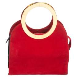 Escada Red Suede Metal Handle Bag