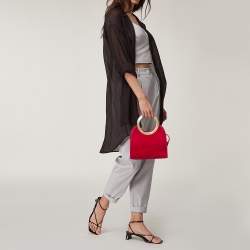 Escada Red Suede Metal Handle Bag