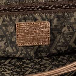 Escada Dark Beige Textured Leather Flap Top Handle Bag