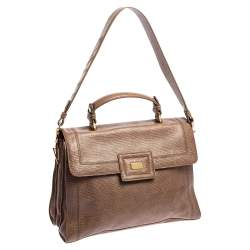 Escada Dark Beige Textured Leather Flap Top Handle Bag