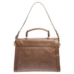 Escada Dark Beige Textured Leather Flap Top Handle Bag