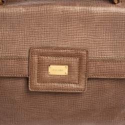 Escada Dark Beige Textured Leather Flap Top Handle Bag