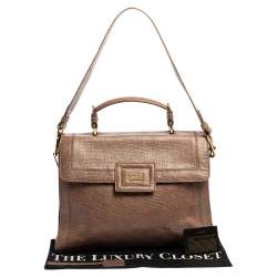 Escada Dark Beige Textured Leather Flap Top Handle Bag