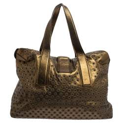 Escada Metallic Bronze Leather Rivet Detail Tote