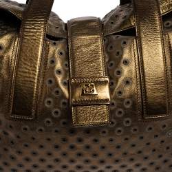 Escada Metallic Bronze Leather Rivet Detail Tote