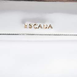 Pre Owned Escada Silver Glossy Leather Chain Wristlet Clutch