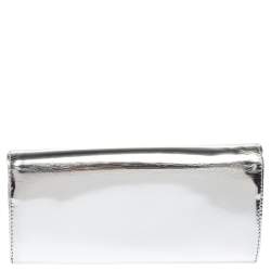 Pre Owned Escada Silver Glossy Leather Chain Wristlet Clutch