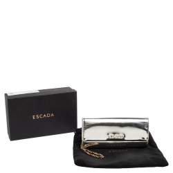 Pre Owned Escada Silver Glossy Leather Chain Wristlet Clutch