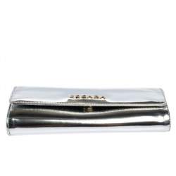 Pre Owned Escada Silver Glossy Leather Chain Wristlet Clutch