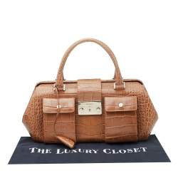 Pre Owned Escada Brown Croc Embossed Leather Satchel