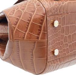 Pre Owned Escada Brown Croc Embossed Leather Satchel