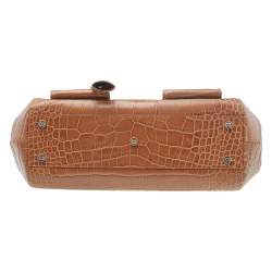 Pre Owned Escada Brown Croc Embossed Leather Satchel