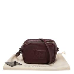 Pre Owned Escada Burgundy Grained Leather Camera Bag