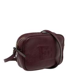 Pre Owned Escada Burgundy Grained Leather Camera Bag