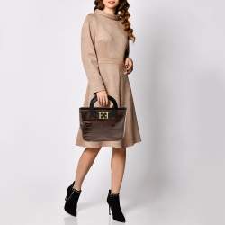 Pre Owned Escada Brown Croc Embossed Leather Tote