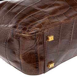 Pre Owned Escada Brown Croc Embossed Leather Tote