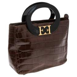 Pre Owned Escada Brown Croc Embossed Leather Tote