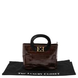 Pre Owned Escada Brown Croc Embossed Leather Tote