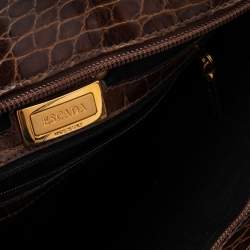 Pre Owned Escada Brown Croc Embossed Leather Tote