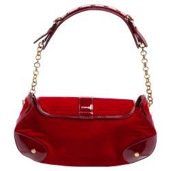 Pre Owned Escada Burgundy Velvet and Patent Leather Shoulder Bag