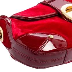 Pre Owned Escada Burgundy Velvet and Patent Leather Shoulder Bag
